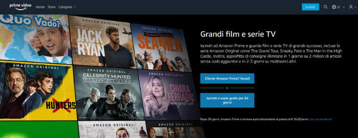 home page di Amazon Prime Video